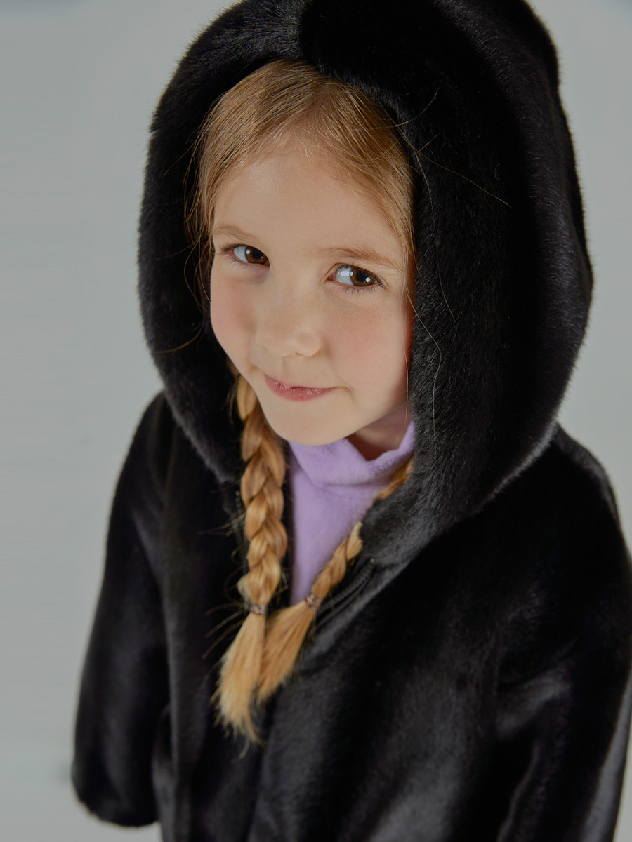 MONICA hoodie eco fur kids coat [black]