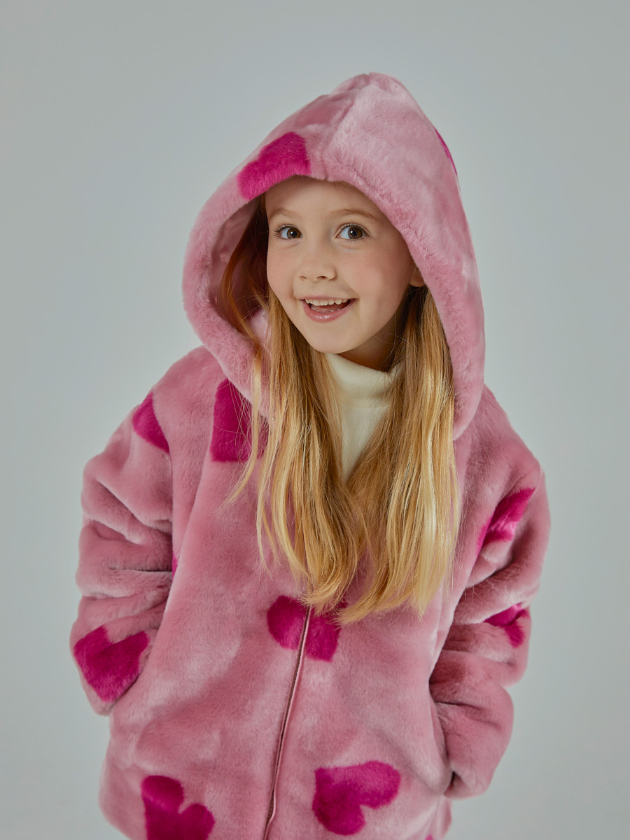 ANGELA kids eco fur hoodie jumper [pink heart]