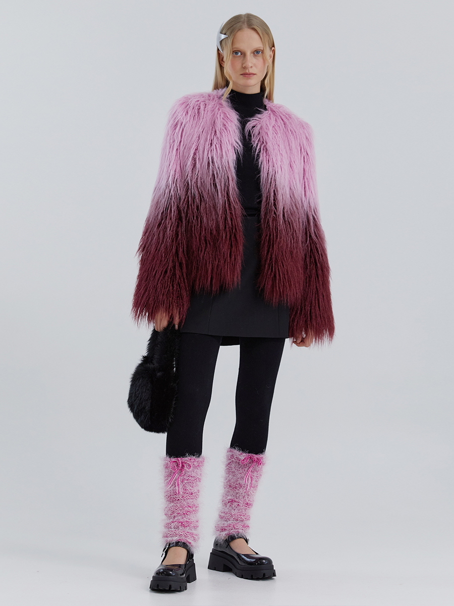 GRADIO two tone long hair fur jacket [pink purple]