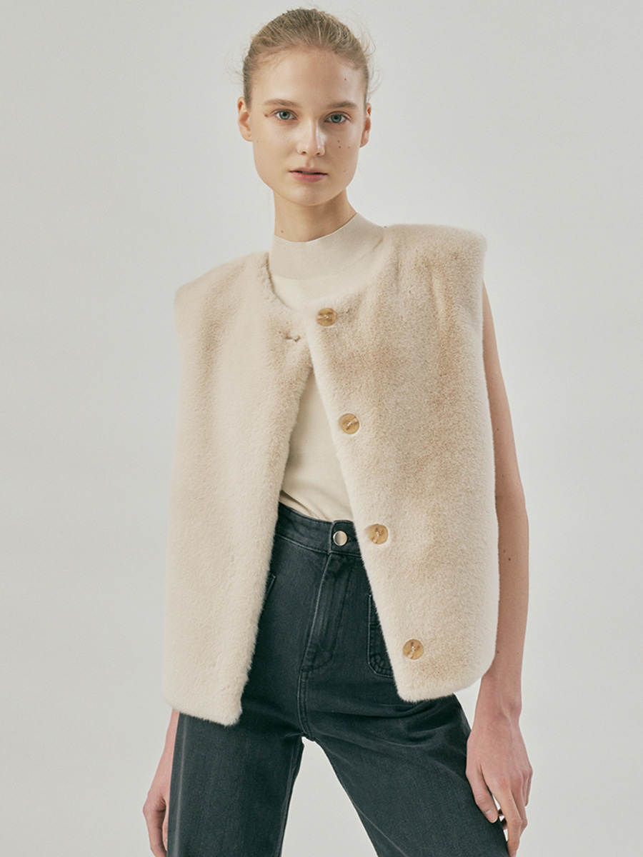 Molliolli Pipin Tweed Eco Fur Vest [Ivory]