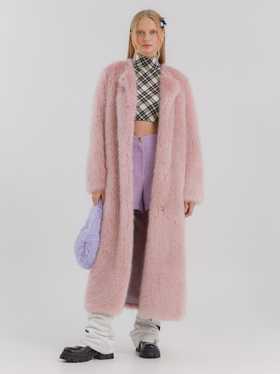 WEATHER maxi long fur coat [pink]