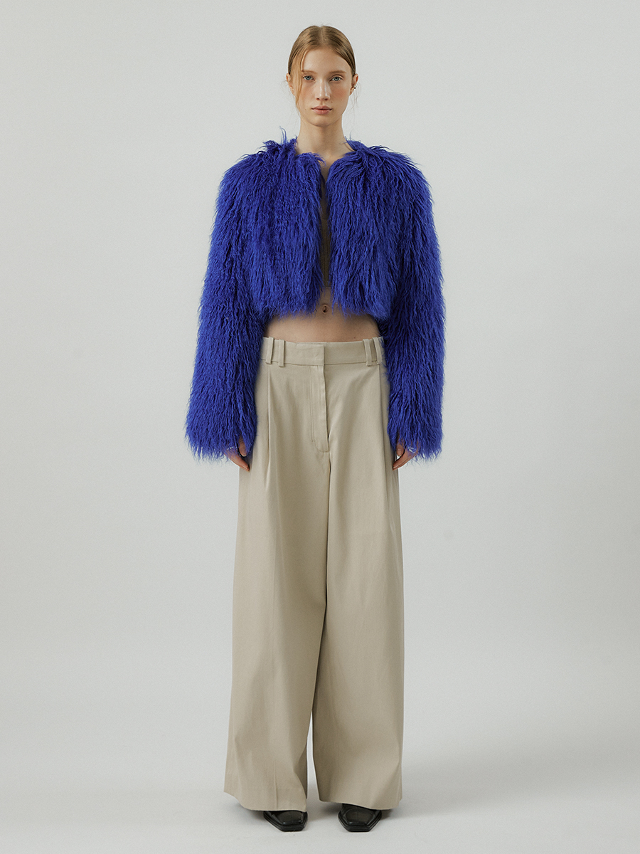 GLORY SHORT crop fur jacket [royal blue]